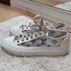 Louis Vuitton White and Gray Monogram Low-Top Sneakers